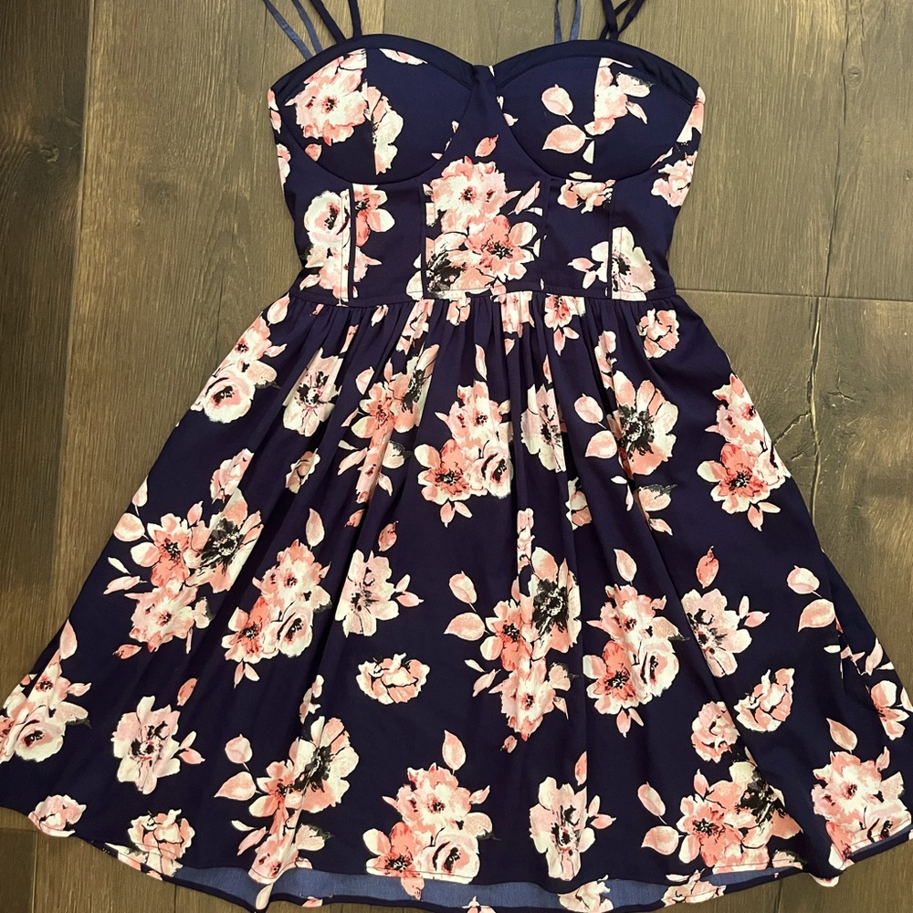 Navy floral mini dress